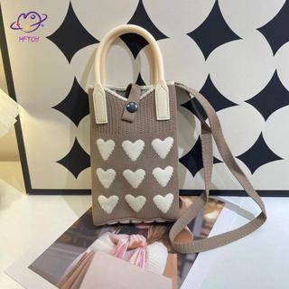HFTOY 1 Chiếc Túi Đeo Ngang Ngoài Trời Dễ Thương Thời Trang Hàn Quốc Trái Tim Dệt Kim Vuông Túi Xách Nữ Nhỏ Điện Thoại Di Động Đeo Vai ~