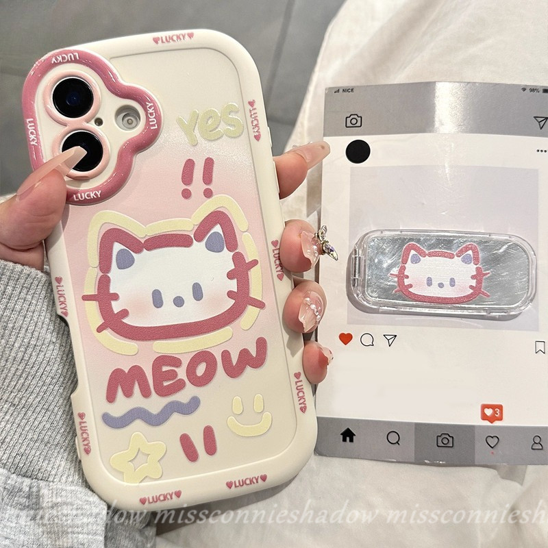 Ốp Lưng Gương Mèo Màu Hồng Hoạt Hình Ngọt Ngào Cho Redmi 14C A3 13C 10C 9T 10A 12C 12 13 10 9C NFC Note 14 11 13 12 11S 10 10S Pro Max Plus Poco M6 X6 X3 M3 Pro C65 C75 Bao da