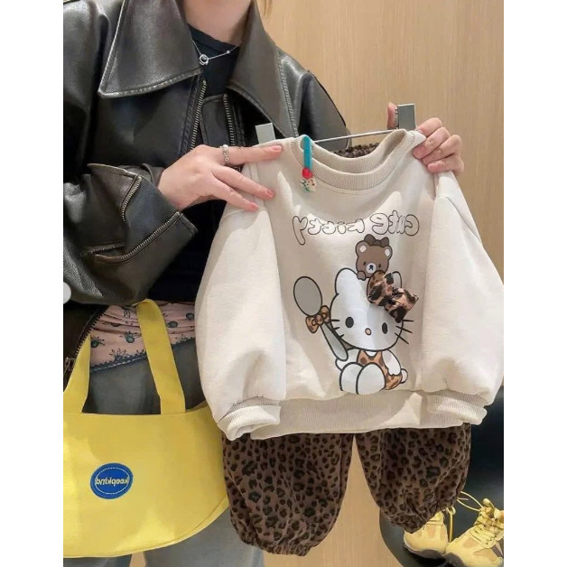 SET KIDS ÁO HELLO KITTY QUẦN DA BEO BÉ GÁI