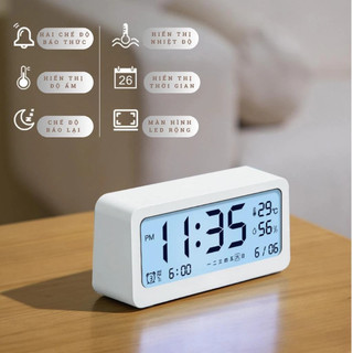 Đồng Hồ Báo Thức Kỹ Thuật Số - Đo Nhiệt Độ, Độ Ẩm, Màn Hình LED Sắc Nét, Báo Thức Kép