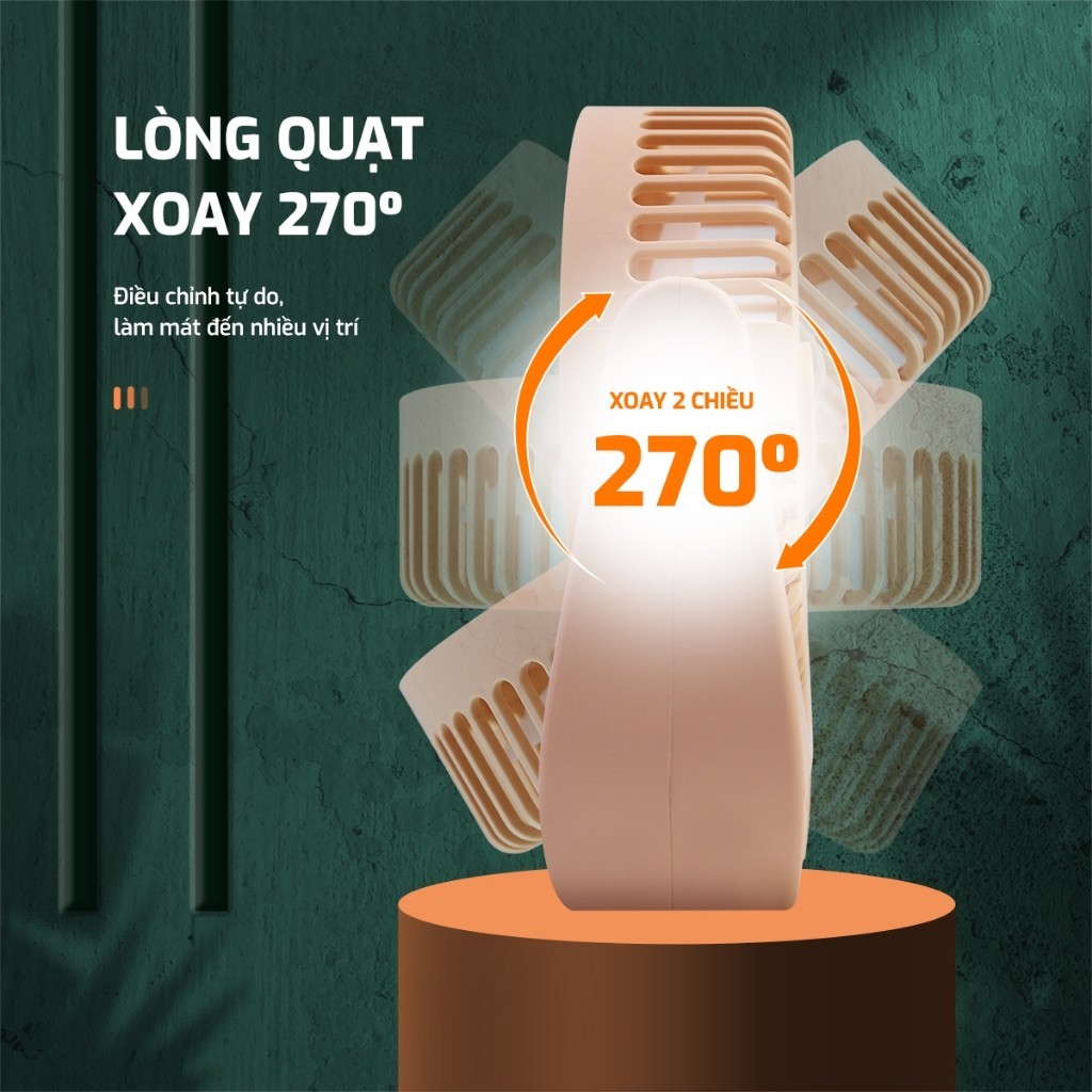 Quạt để bàn mini 3 chế độ gió, quạt tích điện ML-F2 có đèn, pin Li-on 2000mAh, kèm dây sạc USB