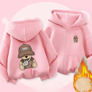 Trẻ em Playful Gấu Hoạt Hình Zip Up Áo Khoác Có Mũ Trùm Đầu Thời Trang Áo Cho Bé Trai Và Bé Gái