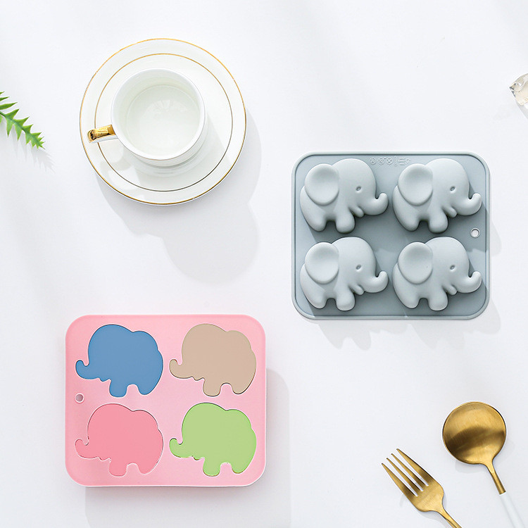 4 Khoang Hình Con Voi Khuôn Silicon Mousse Bánh Tráng Miệng Socola Nướng Đá Xà Phòng Handmade