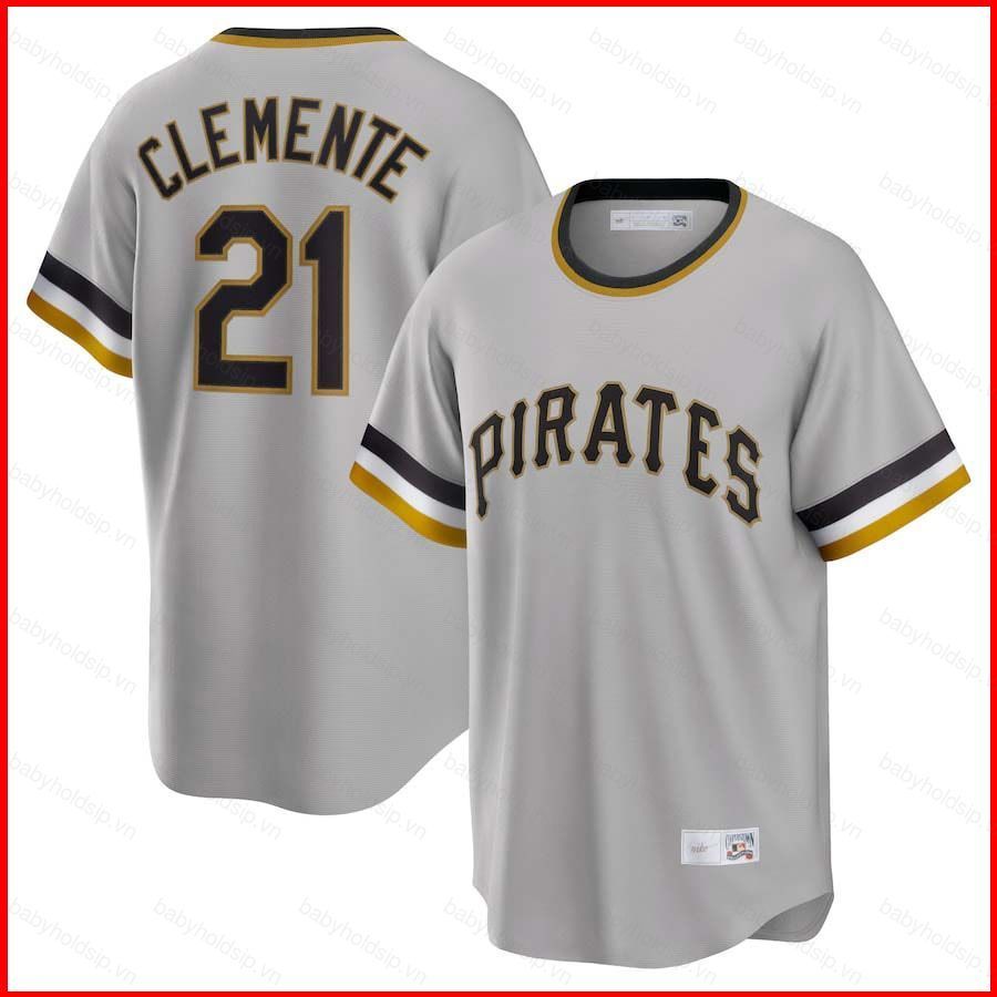 Áo Bóng Chày MLB Pittsburgh Pirates Roberto Clemente Jersey Xám, Size Lớn