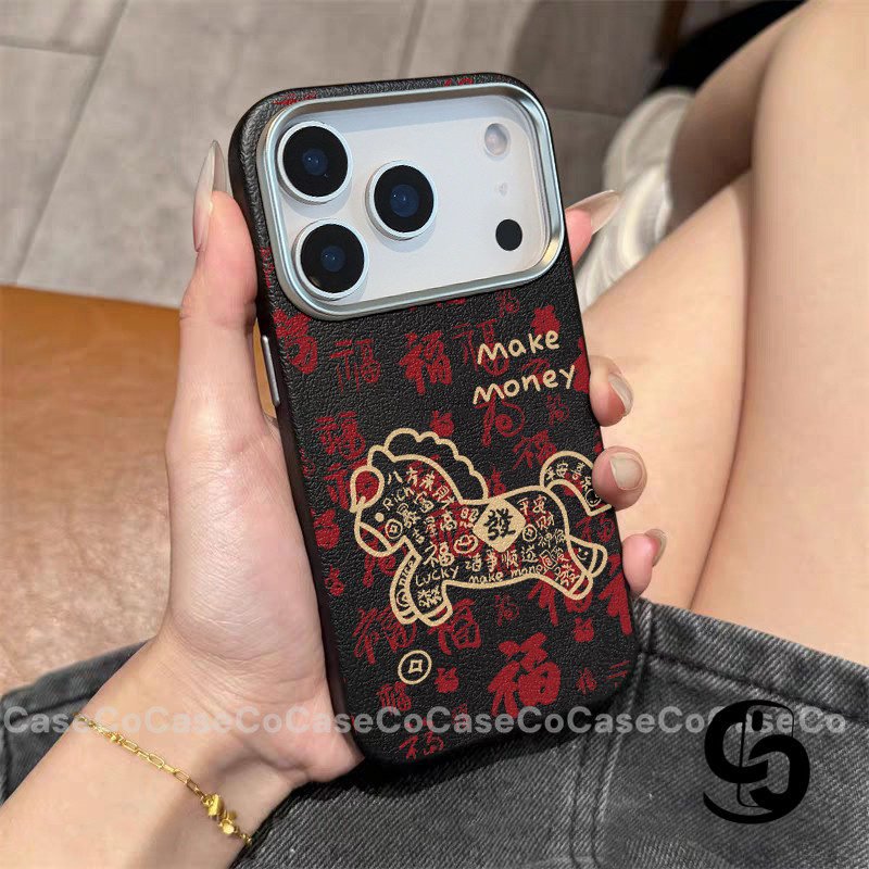 Cho Oppo A6 Pro A5 A5X A18 A15 A7 A54 A16 A15 A1K A57 A12 A3 A31 Reno 13 14 14F 12 Ốp điện thoại hình ngựa gỗ chữ Phúc