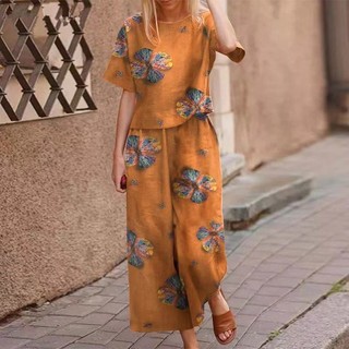 Áo cotton vải lanh in hoa tay ngắn - Bộ đồ thể thao thời trang mùa xuân