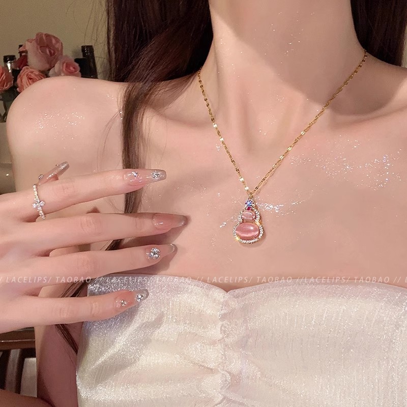 Vòng cổ bầu đá mắt mèo hồng phong cách Trung Quốc mới