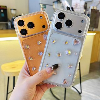 Hàn Quốc 3D Hồng Kim Cương Trái Tim Tình Yêu Lấp Lánh Sequin Trong Suốt Ốp Lưng Điện Thoại iPhone 17Promax 17Pro 16Promax 12 13 14 15 Pro Max Vỏ Điện Thoại Di Động Nữ Chống Sốc