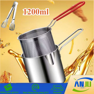 Nồi Chiên Ngập Dầu 1200ml Inox 304 - Kèm Rổ Chiên Ngập Dầu Sâu Lòng, Chiên Giòn, Lọc Dầu Hiệu Quả, Dễ Vệ Sinh