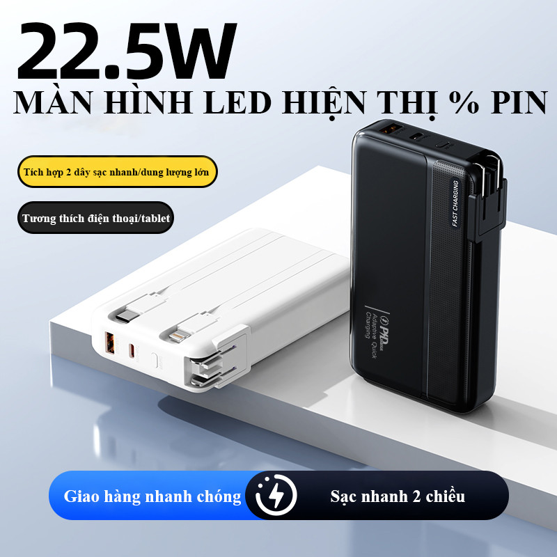 Sạc Dự Phòng 30.000mAh 3in1 Siêu Tiện – Kiêm Cốc Sạc, Sạc Nhanh 22.5W, Tích Hợp Cáp & Chân Cắm AC