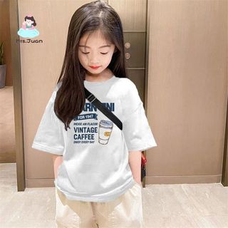 Áo thun bé gái cotton in chữ phong cách Hàn form rộng – áo tay ngắn thời trang mặc hè