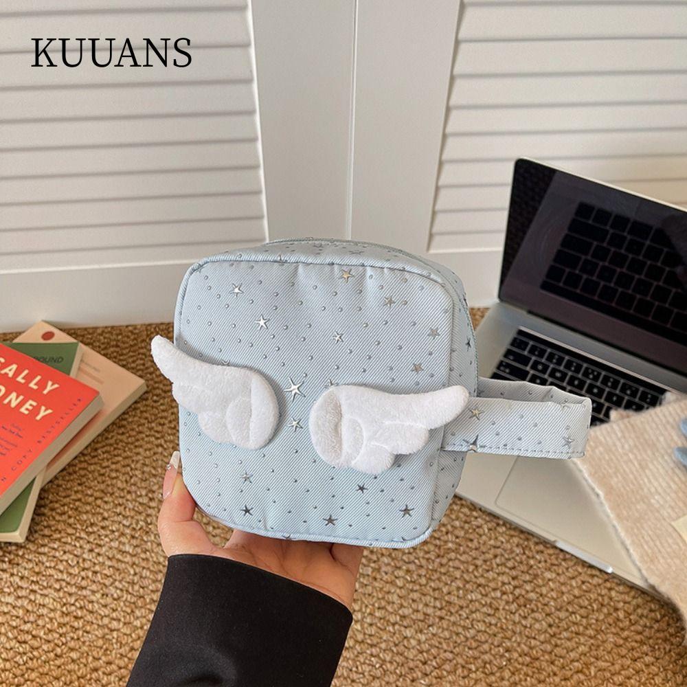 Túi đựng đồ KUUANS, Túi trang điểm cầm tay Star Polka Dot, Túi đựng mỹ phẩm thiết kế dây kéo dung tích lớn dễ thương dành cho nữ