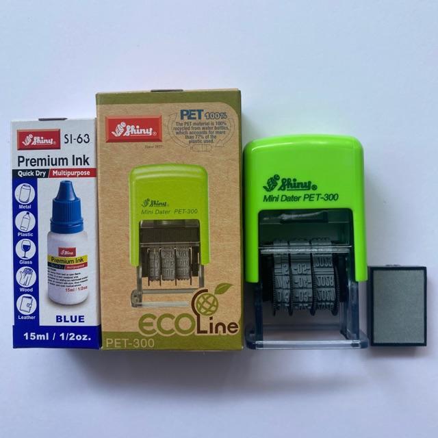 Combo con dấu ngày tháng năm Shiny Pet 300 và hộp mực chuyên dụng đóng lên mọi chất liệu