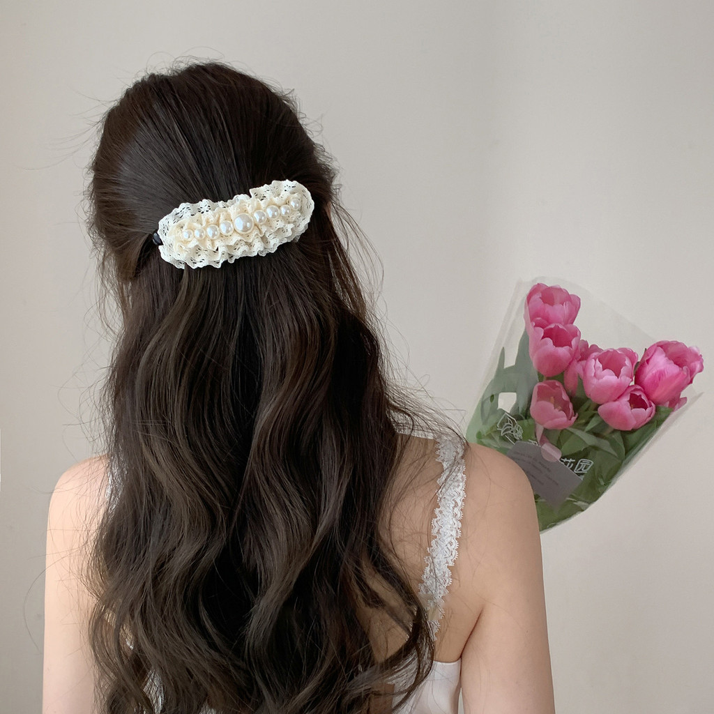 Hàn Quốc Ren Ngọc Trai Kẹp Tóc Nữ Chuối Kẹp