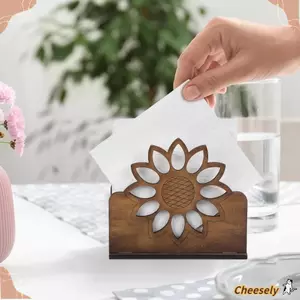 Giá đỡ khăn ăn bằng gỗ CHEESELY, Thiết kế hướng dương Trang trí để bàn Giá đỡ khăn ăn hướng dương, Trang trí bàn Phong cách cổ điển Hộp lưu trữ chất liệu bằng gỗ Hộp đựng khăn ăn Hộp lưu trữ Máy tính để bàn Sử dụng