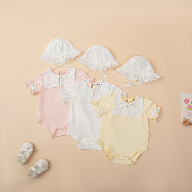 Body chip bé gái phối cổ ren kèm mũ chất Tencel thông hơi kháng khuẩn cho bé - Bodysuit unbee