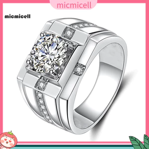 MIC _ Zircon Nhẫn Sáng Hình Học Kim Cương Giả Kẻ Sọc Mạ Điện Không Gây Dị Ứng Trang Sức Nam Đính Hôn Mở Ngón Tay Nhẫn Ban Nhạc Làm Quà Tặng