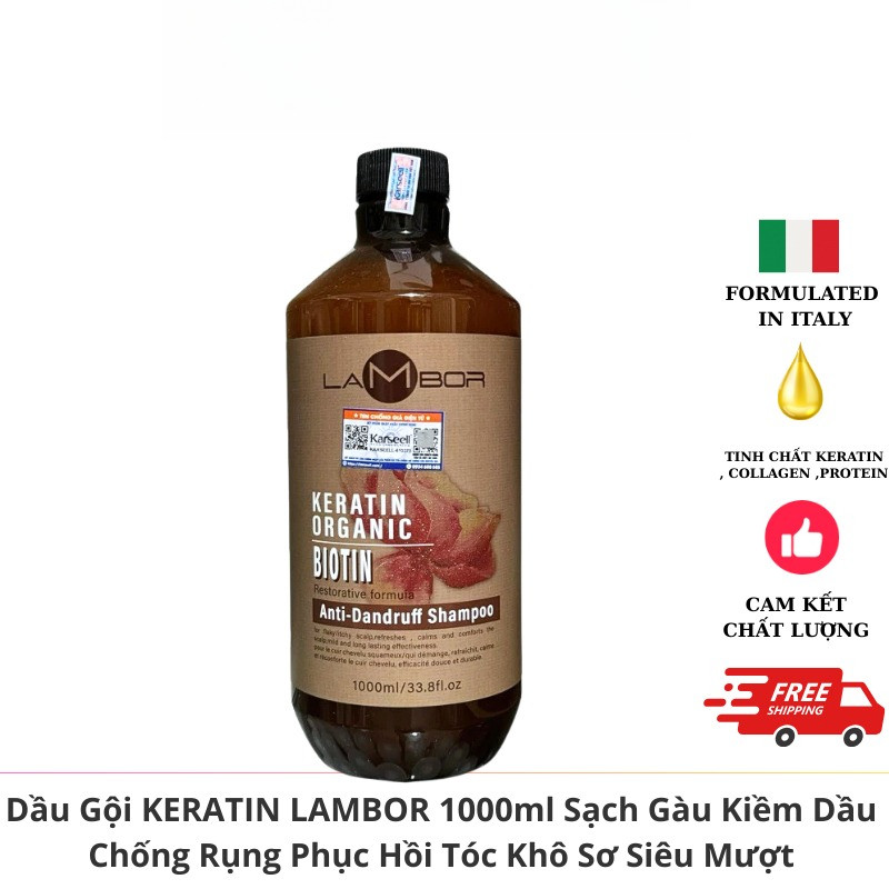Combo Dầu Gội Xả Lambor Keratin 500ml, 1000ml Giảm Gàu, Kiềm Dầu, Phục Hồi Chuyên Sâu