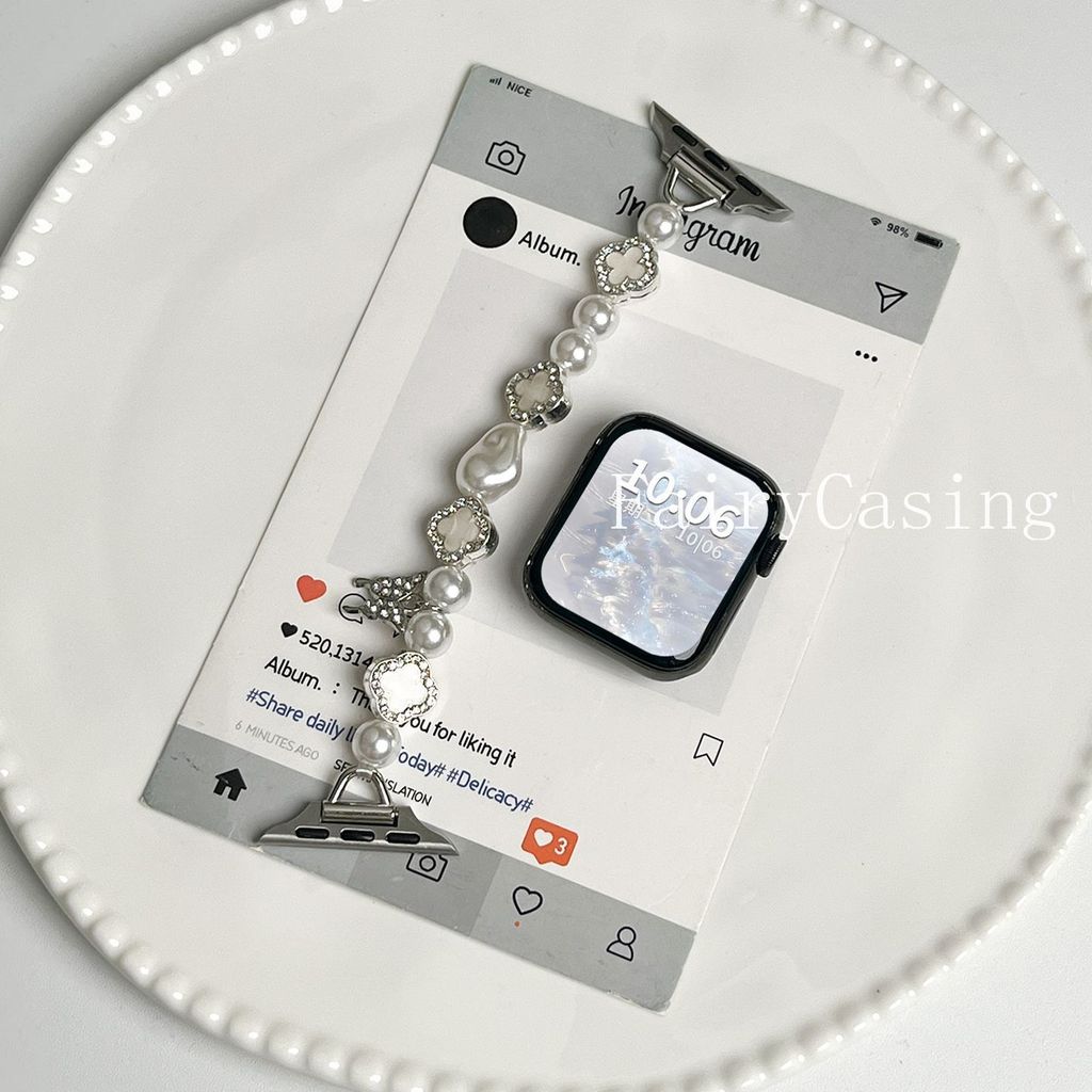 Dây đeo ngọc trai đàn hồi cho Apple Watch Ultra 49mm 46mm 45mm 38 41 40 42mm 44mm cho iWatch Series 11 10 9 8 7 6 5 4 Dây đeo
