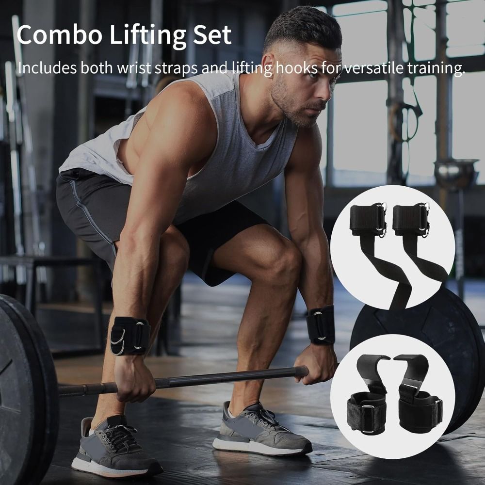 Hobbyin - Dây đeo nâng tạ và cổ tay chống trượt có D-Ring, phù hợp cho tập luyện hạng nặng tại nhà hoặc gym