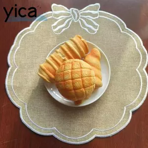 Khăn ăn vải lanh YICA, Khăn ăn nơ thêu có thể giặt được có thể tái sử dụng, Tiệc tiệc tùng cạnh gợn sóng cổ điển chất lượng cao