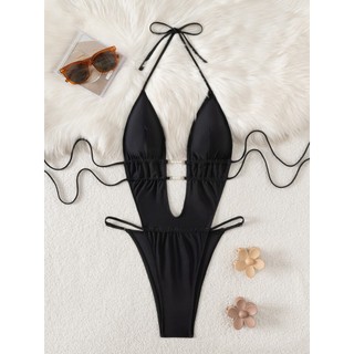 Đồ Bơi Nữ Màu Đen Rỗng Ra Lưng Một Mảnh Bikini Bộ Đồ Tắm