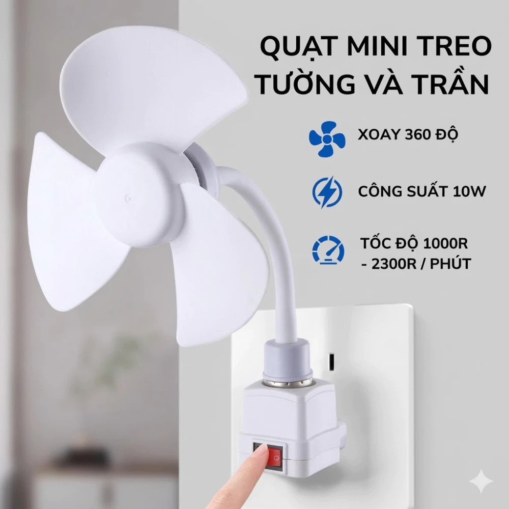 Quạt Trần Mini Kèm Phích Cắm Trực Tiếp – Quạt Trần Mini 3 Cánh Làm Mát Phòng, Quạt Tiết Kiệm Điện Cho Phòng
