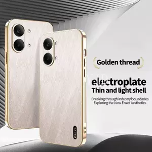 Ốp Lưng Cho Vivo Y05 Y11d Y21 Da Lụa Vàng Khung Mạ Điện Thoại Chống Rơi