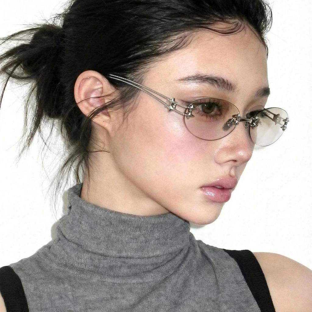 Kính râm kim loại hình bầu dục không vành - Sang trọng, tối giản, bảo vệ khỏi tia UV với khung nhẹ