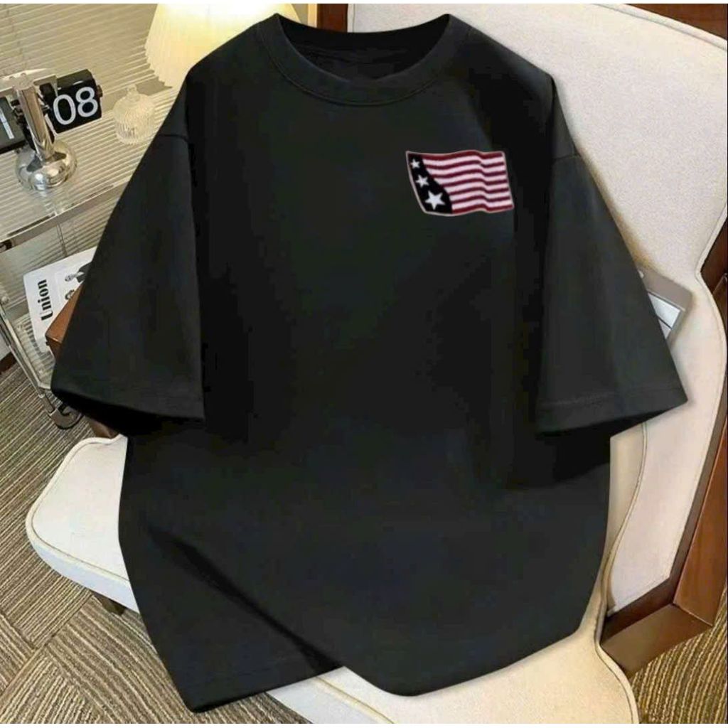 Áo phông basic tay lỡ thời trang, unisex lá cờ mỹ  -aophongbonmua