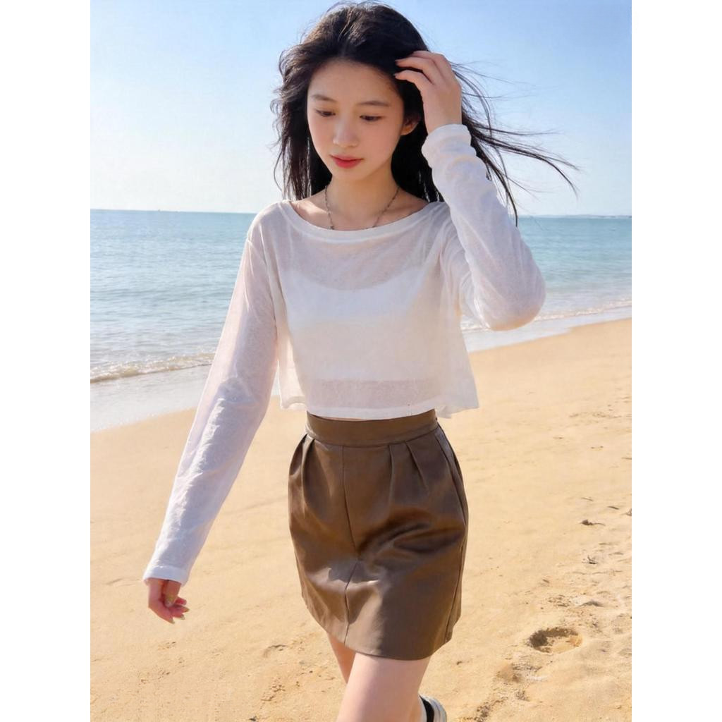 Milyfashion Lưới Đế Mùa Hè Chống Nắng Dài Tay T Mỏng Áo Ngắn Rời Mỏng Hơn Nhìn Top