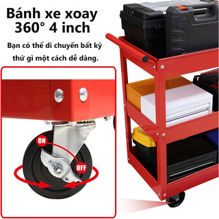 Xe đẩy dụng cụ đồ nghề 3 tầng Bộ kệ đẩy dụng cụ sửa chữa có tay cầm và bánh xe xoay 360 độ sắt có thể chịu được 450kg