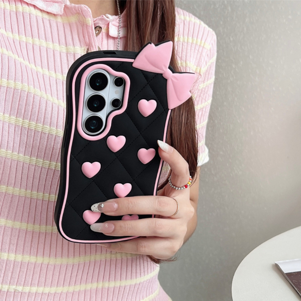Nơ Trái Tim Trang Trí Ốp Lưng Điện Thoại Samsung Galaxy S26 S25 S24 S23 Ultra FE A57 A56 A55 A54 A37 A36 A35 A26 A17 A16 A07 A06 Dày Viền Sóng Chống Rơi Thời Trang Quà Tặng Gil Mềm Mại