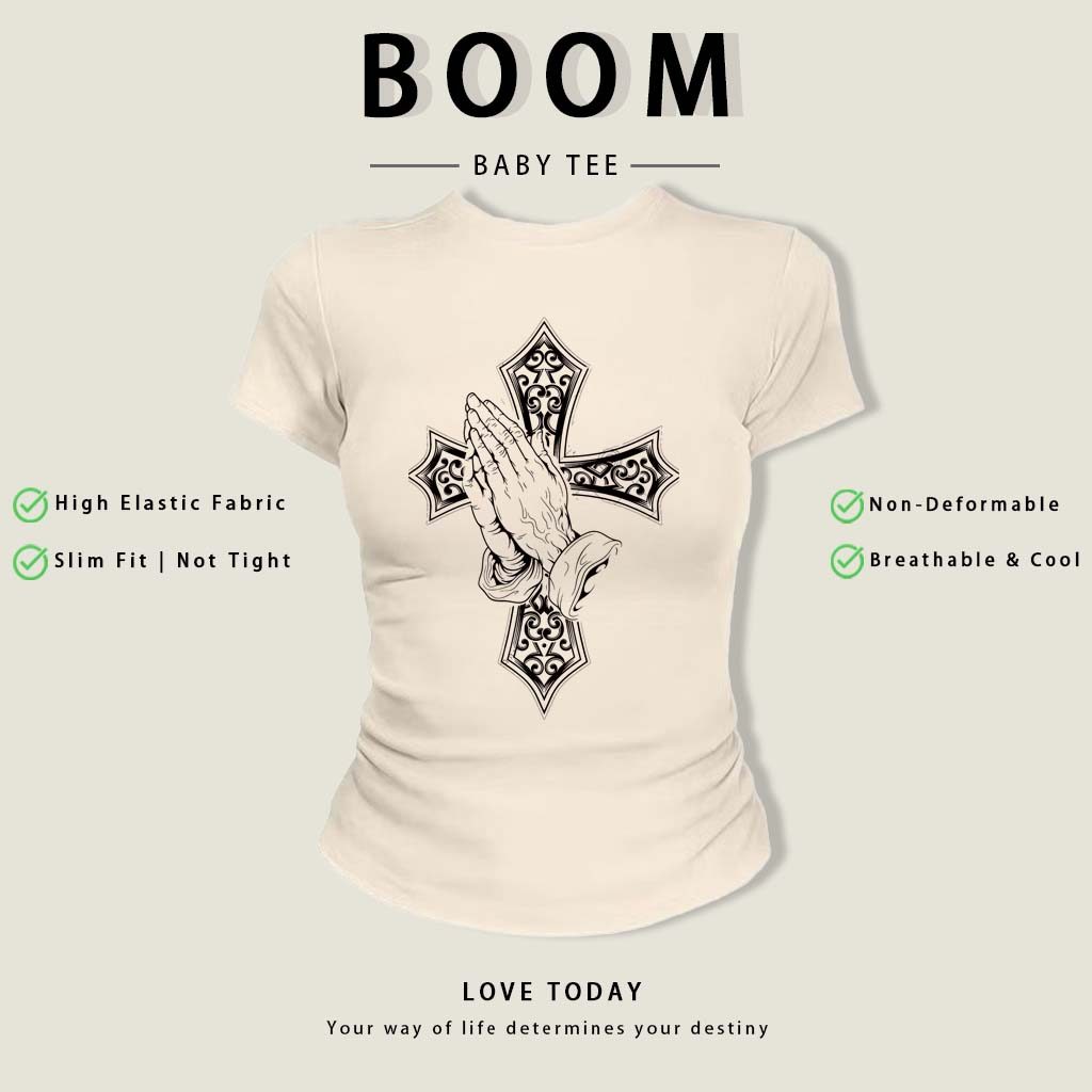 BOOM Áo Baby Tee Nữ Cotton Ôm Body-Áo Thun Ngắn Tay Y2K In Hình PhongCách Mùa Hè, Cổ Tròn Hàng Đầucách hàn quốc phongW12