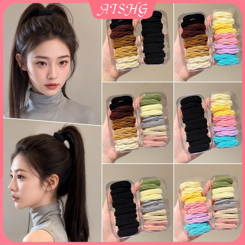 AISHG 10 Chiếc Macaron Màu Độ Đàn Hồi Cao Bền Tóc Thời Trang Đơn Giản Dây Cao Su Phụ Kiện Tóc