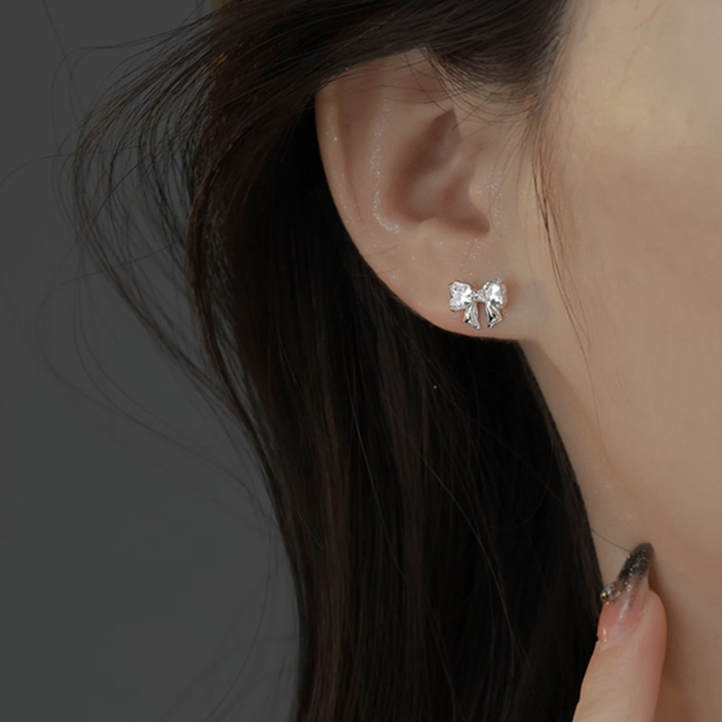 Bông tai đinh tán nơ cao cấp bạc s999