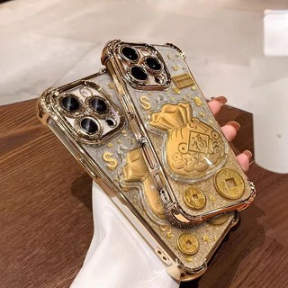 2026 Năm Mới 3D Vàng Túi May Mắn Ốp Lưng Điện Thoại OPPO Reno 14 13 12 Pro 5G 6 7 8 10 Pro 14F 13F 12F 11F 7Z 8Z 8T Mạ Điện Bling Lấp Lánh Túi Khí Hàn Quốc Sang Trọng