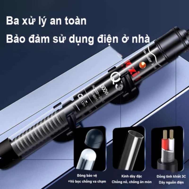 Máy Sưởi Bể Cá 25W-300W Inox Chống Vỡ Điều Chỉnh Nhiệt Tự Động Làm Ấm Nước An Toàn Cho Cá Cảnh