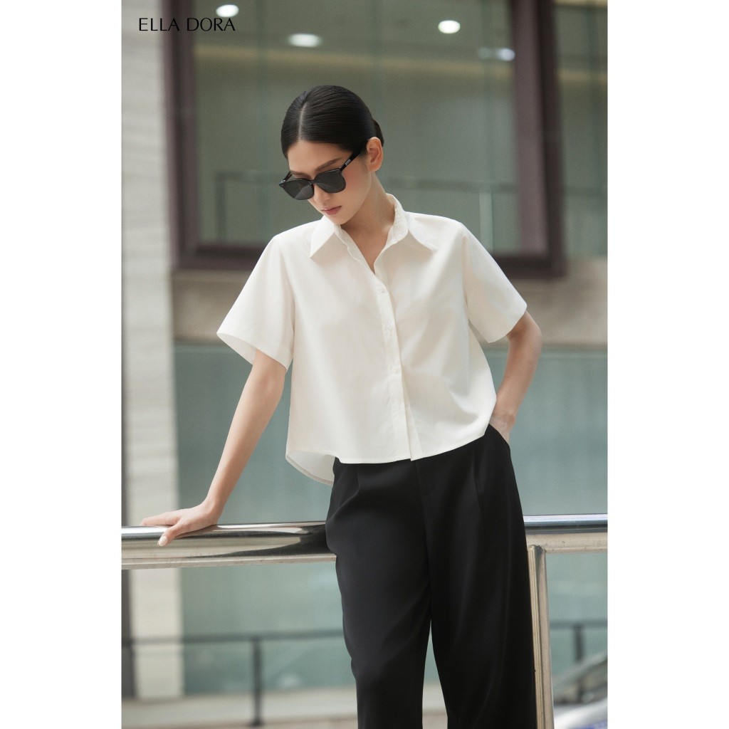 Áo sơ mi nữ ELLA DORA croptop tay ngắn dáng basic hiện đại thanh lịch phong cách công sở [SM149]