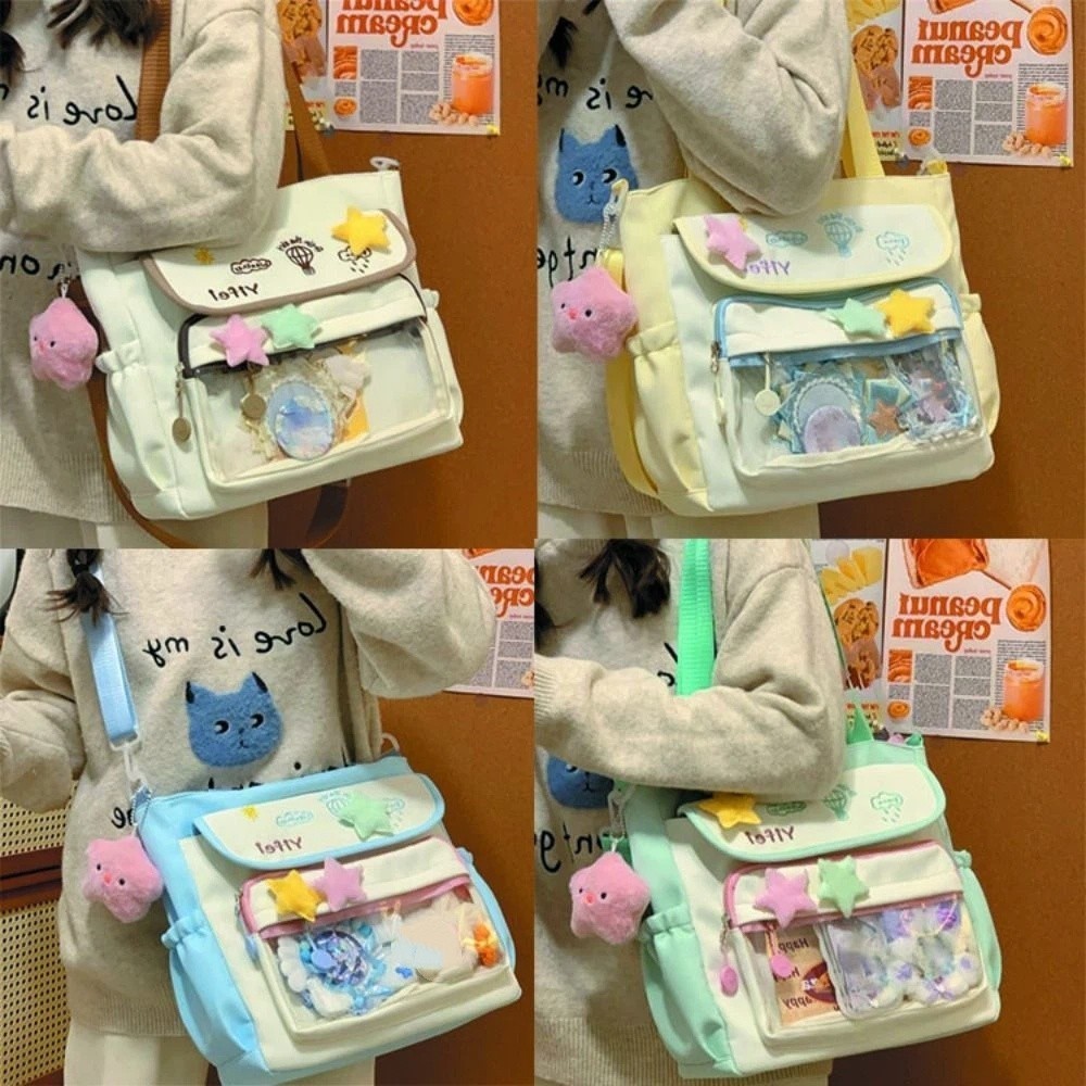 Túi đeo chéo sinh viên LACYES, Túi đeo vai Ita dung tích lớn ngọt ngào, Phim hoạt hình Kawaii Harajuku Phong cách Preppy Túi đeo vai nữ sử dụng