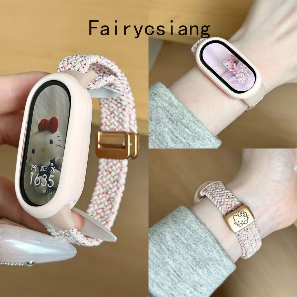 Dây đeo bện từ tính cho Xiaomi Mi Band 10 9 8 NFC Vòng tay nylon thoáng khí Dây thun cho mi band 9 10 Phụ kiện