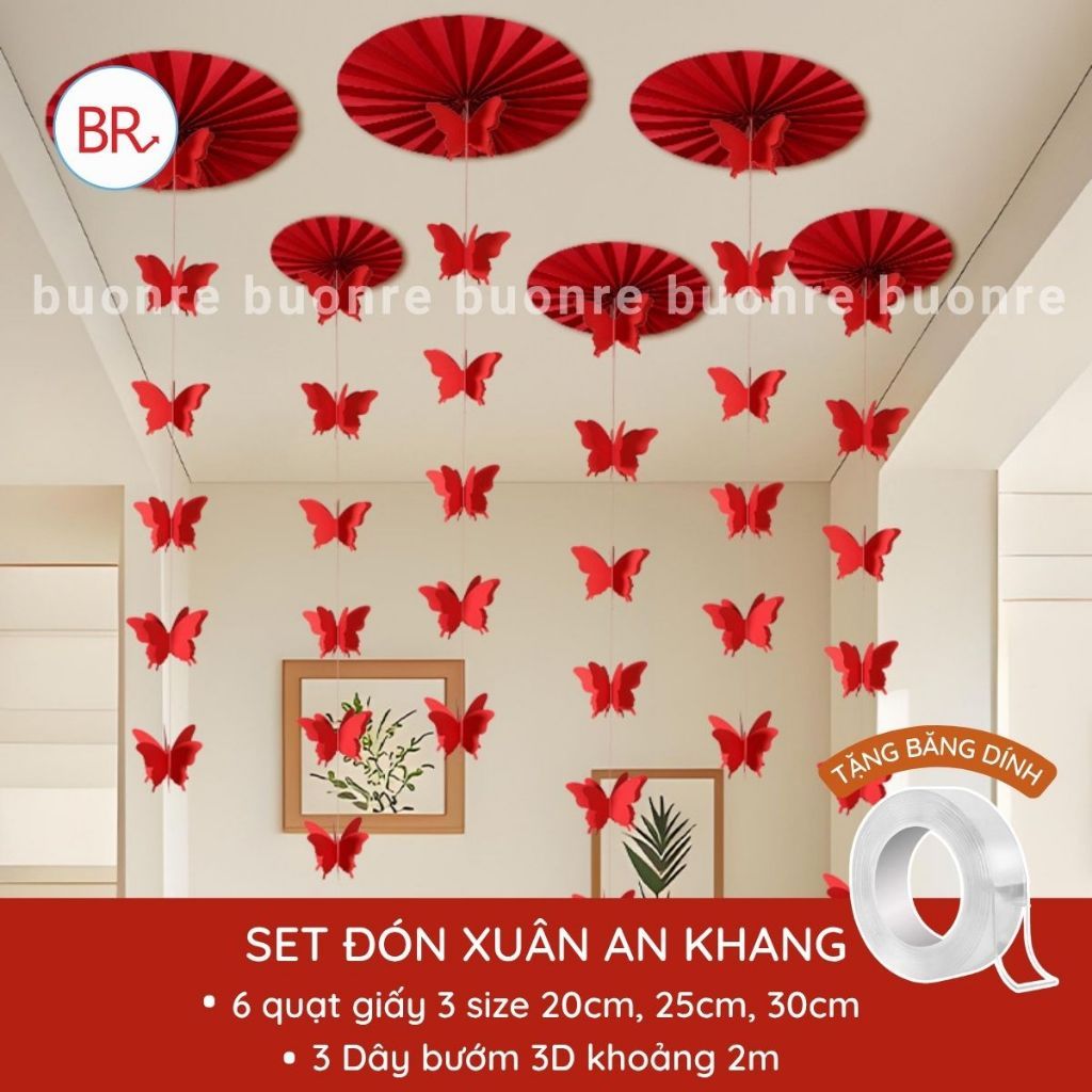 [HỎA TỐC HCM] Set Vải Dạ Đón Xuân Tết 2026 - Set Quạt Giấy Kèm Phụ Kiện Decor Tiệc Cưới,Noel,Tết Nguyên Đán ANGIHOME