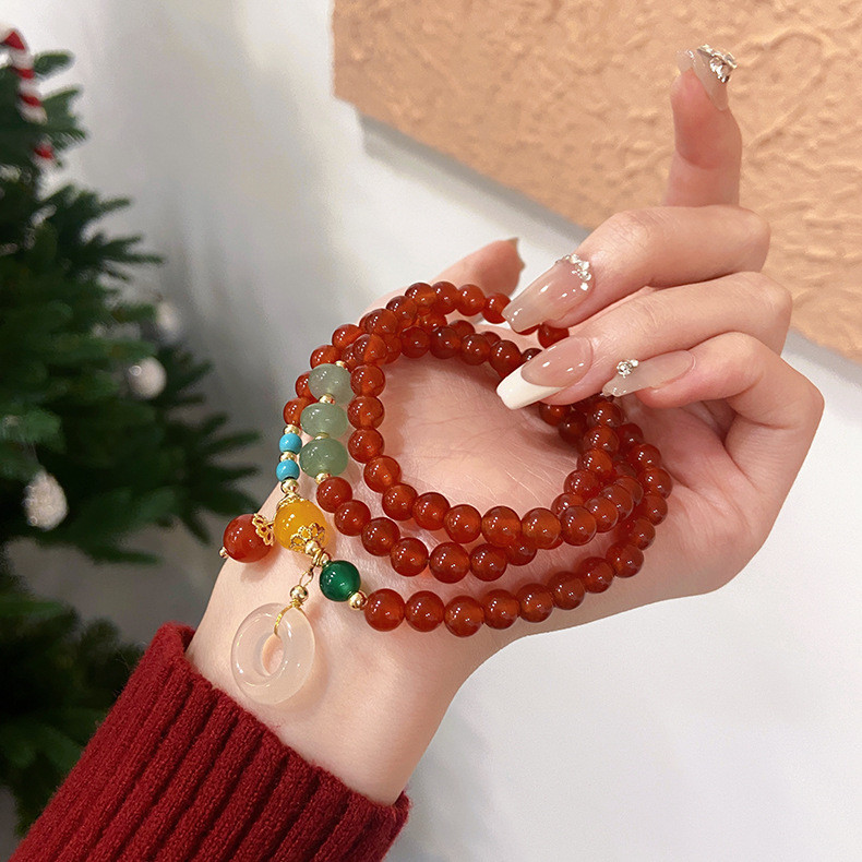Vòng tay mặt dây chuyền Chalcedony mã não đỏ tự nhiên