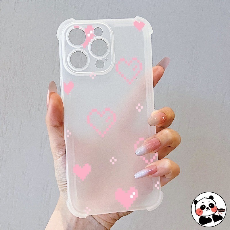 Ice Mist Matte Casing Cho OPPO Reno 15C 15F 15 Pro Max Mini A6 Find X9 Pro Reno15ProMax Reno15ProMini 5G 4G Ốp Lưng Sang Trọng Hoạt Hình Dễ Thương Pixel Trái Tim Tình Yêu Vỏ Điện Thoại Mềm