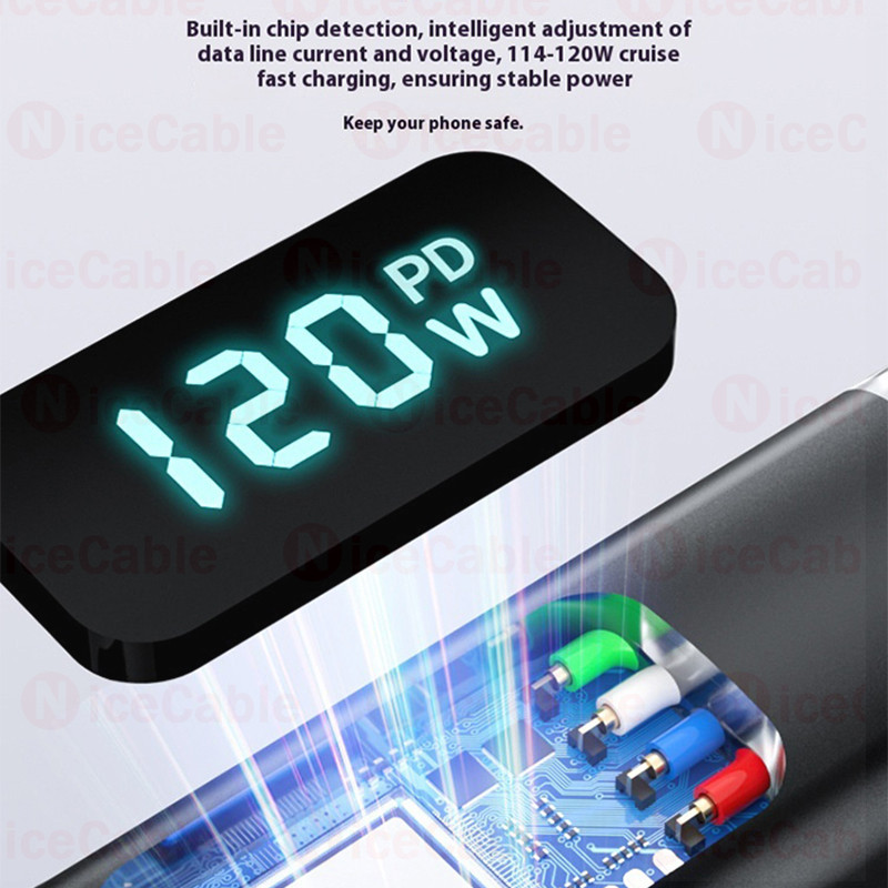 Cáp sạc siêu nhanh USB / Type C sang Type C có màn hình LED Cáp chống treo dệt Nylon Dây sạc điện thoại di động 120W cho Android