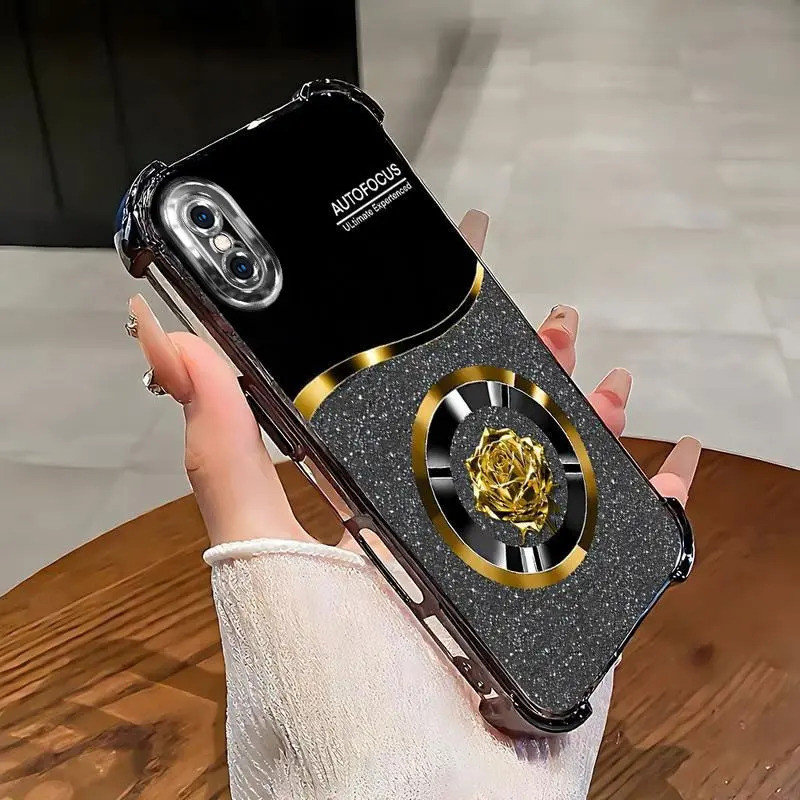 Ốp lưng iPhone XSmax, Phim hoạt hình, Bảo hiểm toàn diện, Chống rơi, Vỏ hoa hồng lấp lánh, Bảo vệ Camera mạ điện, Làm bằng silicon, Vỏ điện thoại