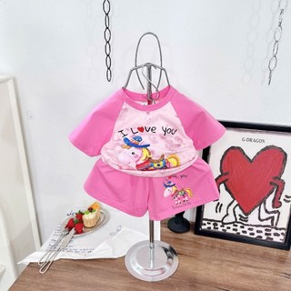 Quần áo mùa hè bé gái chất cotton. Bộ cộc tay bé gái 18-45kg, Quần áo hè bé gái mẫu LOVE YOU. NL23