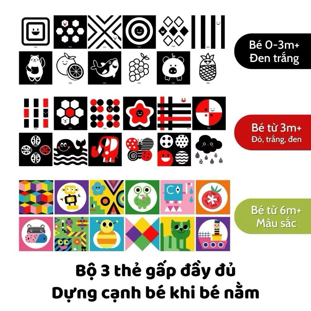 Thẻ Kích Thích Thị Giác Cho Bé In 2 Mặt DouDou (0 - 12M+) A24 Hỗ Trợ Bé Nhận Biết Màu Sắc