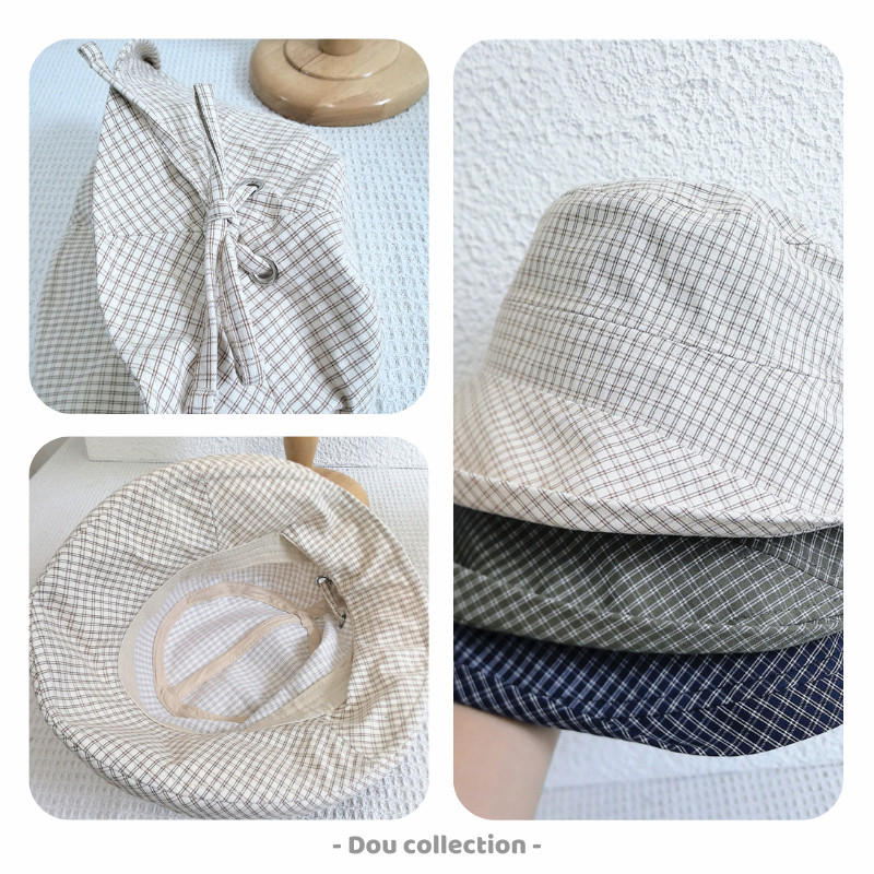 Mũ Bucket Kẻ Caro Retro RICHOUSE Phối Nơ Xinh Xắn Phong Cách Tiểu Thư Thời Trang Mùa Hè