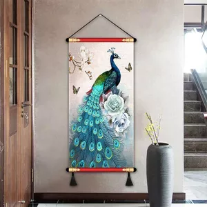 Hiện Đại Đơn Giản Lối Vào Lối Vào Cuộn Tranh Phòng Khách Phòng Ngủ Phong Phú Con Công Ánh Sáng Sang Trọng Không Đục Lỗ Tranh Trang Trí Trung Quốc 4.8